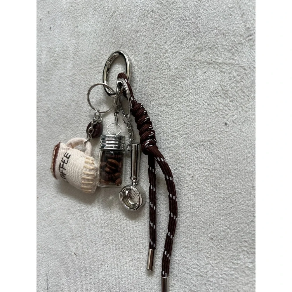 Coffee Barista Keychain Charm Brown Paracord Mug Portafilter Bean Jar Accessory - Picture 7 of 10